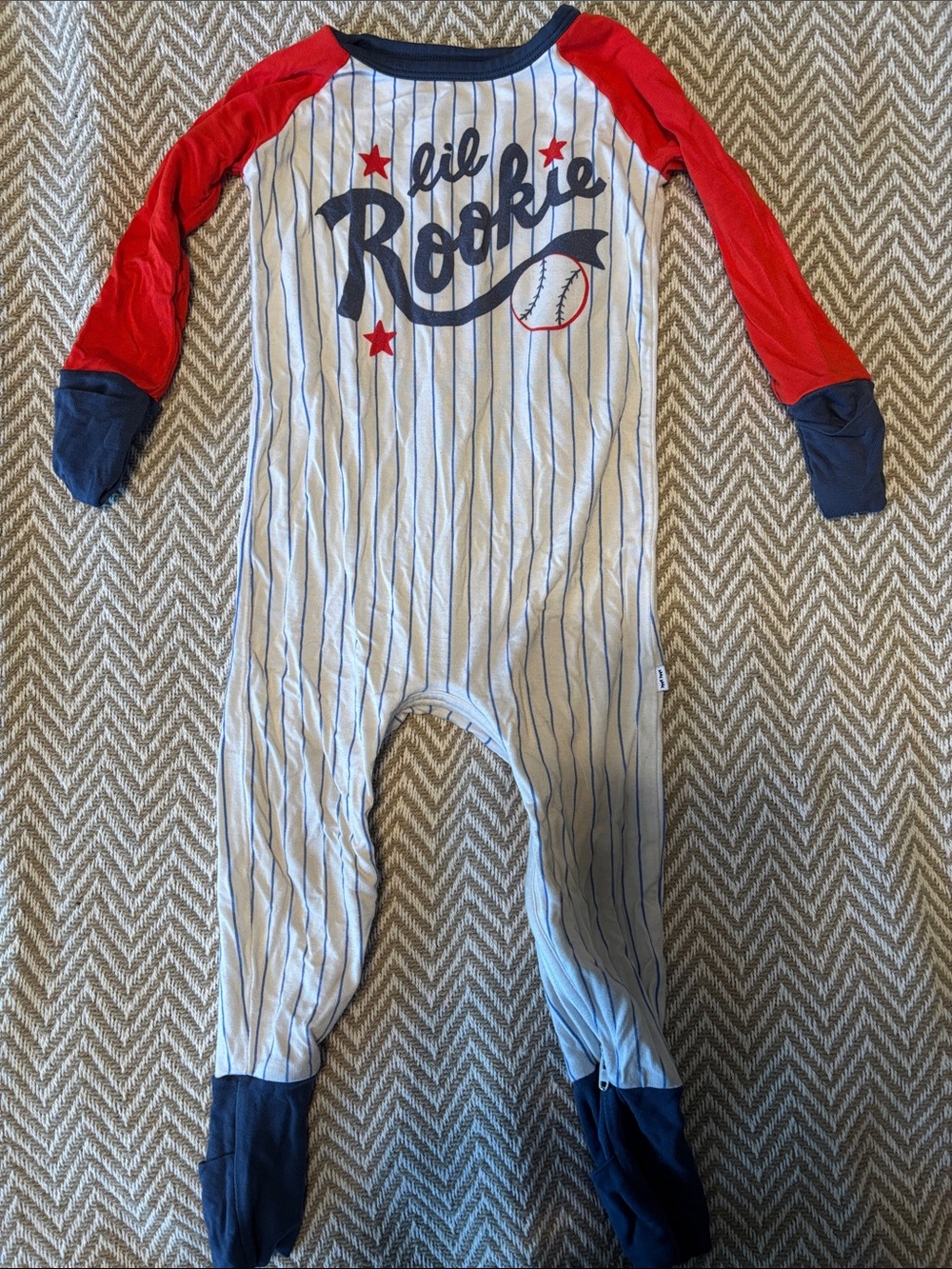 Little Sleepies Red & Navy 'Lil Rookie' Baseball Footie
